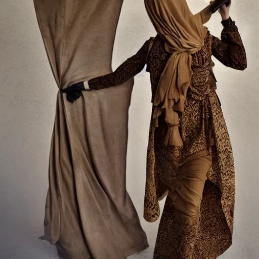 Image similar to anna forsterling and saul bromberger, yulia nevskaya, pulitzer, photorealistic, bokeh, fine hyperrealistic details, intricacy, aesthetic / woman wear burqa ride camel and handling gun in shaaran