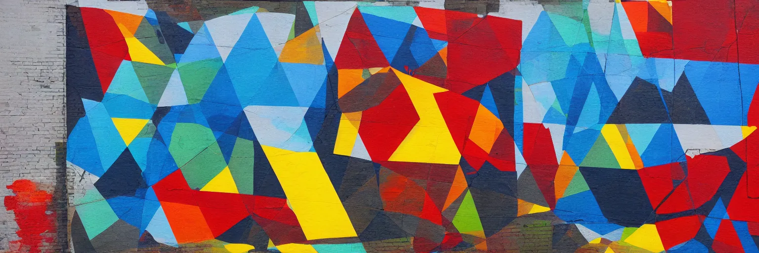 Image similar to abstract landscape, Street Art, Mural, Hypercube, Non-Euclidian, Catalan solids