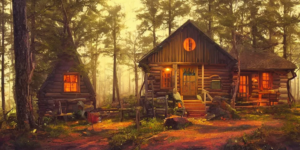 Prompt: a remote cabin in the woods that has a sign that says you kids better stay off my law, hyperrealistic, 8k by RHADS