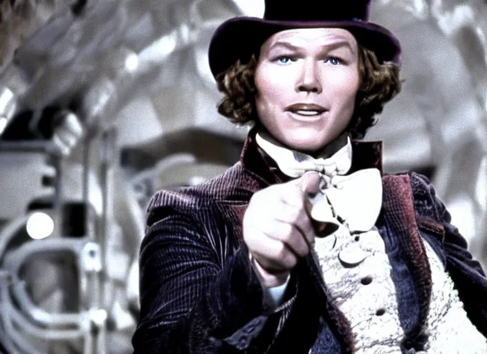 Image similar to film still of Chris Pratt as Willy Wonka in Willy Wonka and the Chocolate Factory 1971