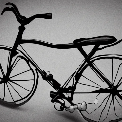 Image similar to parts of a bicycle scattered on a table, black and white, trending on artstation, hd