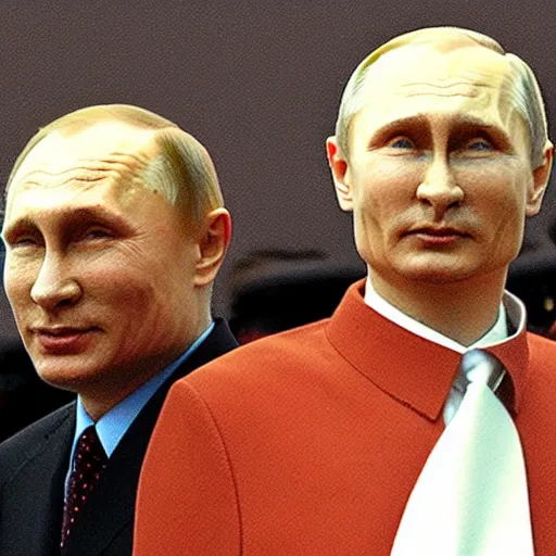 Image similar to lukaszenka and putin on a love parade