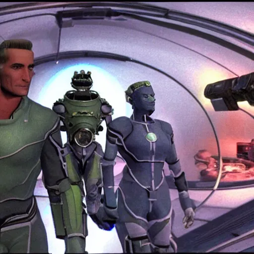 Image similar to still film from a star voyager episode, season 4, set in the bethesda game studios fallout universe.