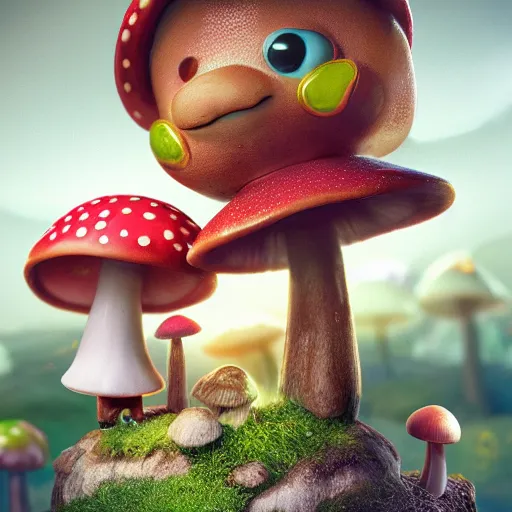 Prompt: : kawaii mushroom Character very happy and fun ,hyper detailed art station  parabolic lighting contest winners unrealengine trending on artstation,cinematic, hyper realism, high detail, octane render, 8k