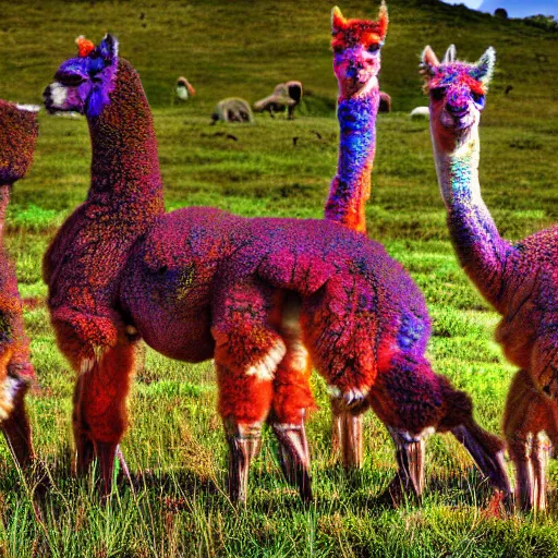 Prompt: lets see what a psychedelic alpaca see in the psychedelic world, 8 k, landscape photo