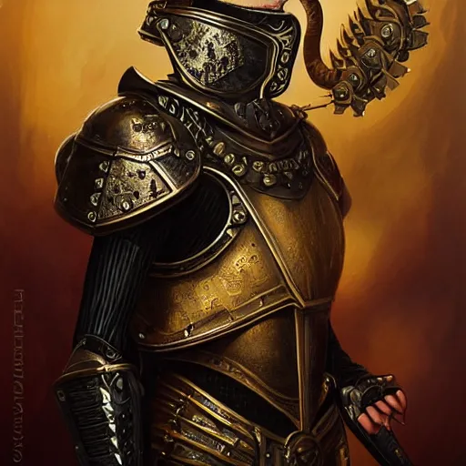 Image similar to Lofi steamPunk portrait dragon knight wearing black and gold plate armor Pixar style by Tristan Eaton Stanley Artgerm and Tom Bagshaw