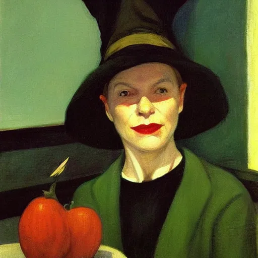 Prompt: a realistic witch portrait, by edward hopper,