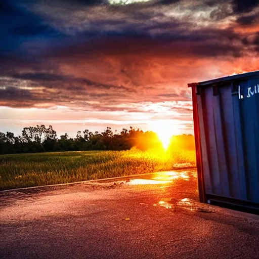 Prompt: a beautiful sunset over a dumpster on fire, landscape photography, award - winning, amazing details,