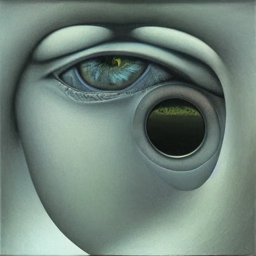 Prompt: Her eyes wide by Zdzisław Beksiński, oil on canvas