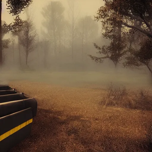 Image similar to retro-futuristic fallout abandoned park fog ultrarealistic photorealistic 8k