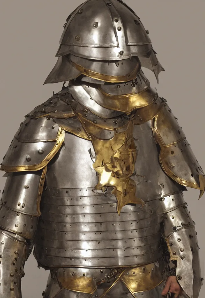 Prompt: man in decorated crusader armor and crusader helmet and big golden cross on his chest plate