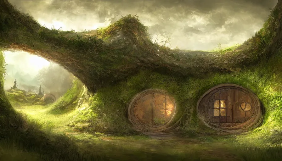 Prompt: concept art of a beautiful hobbit - hole, digital art, trending on artstation