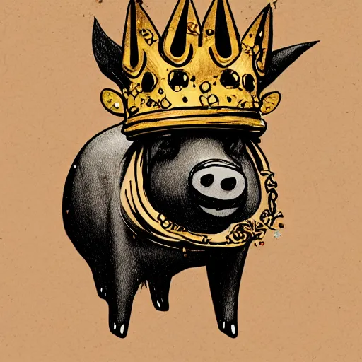 Image similar to grunge cartoon sketch of a pig in a gold crown by - beeple , loony toons style, horror themed, detailed, elegant, intricate