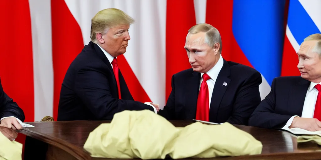 Image similar to trump and putin under the covers