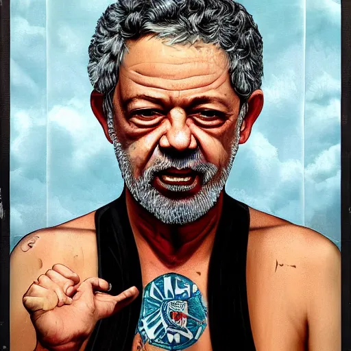 Image similar to Luiz Inácio Lula da Silva with prison clothes running scared from the police by Tristan Eaton Stanley Artgerm and Tom Bagshaw.