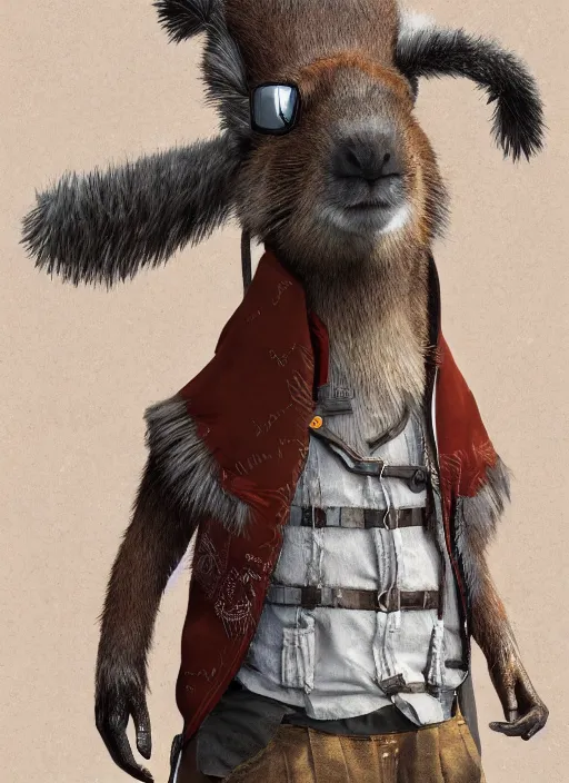 Image similar to detailed full body concept art illustration, oil painting on canvas of an anthropomorphic capybara school teacher in full intricate clothing, biomutant, dystopian, micro detail, octane render, 4K