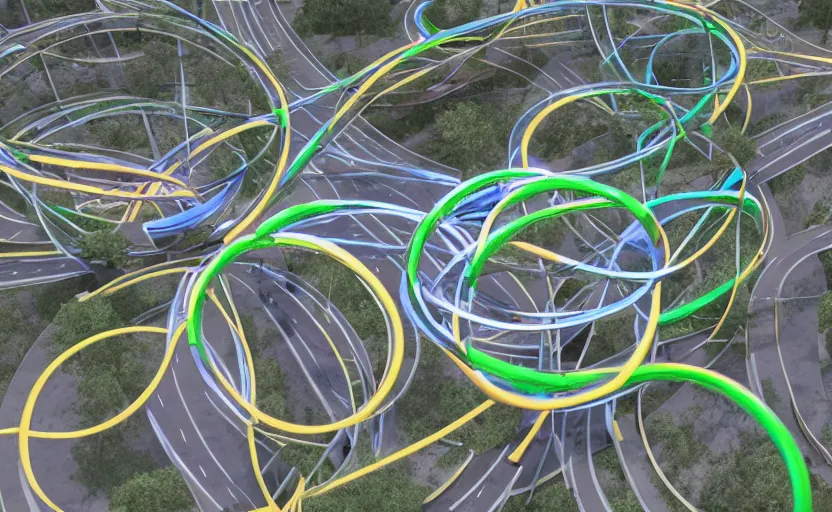 Prompt: interlocking torus cars