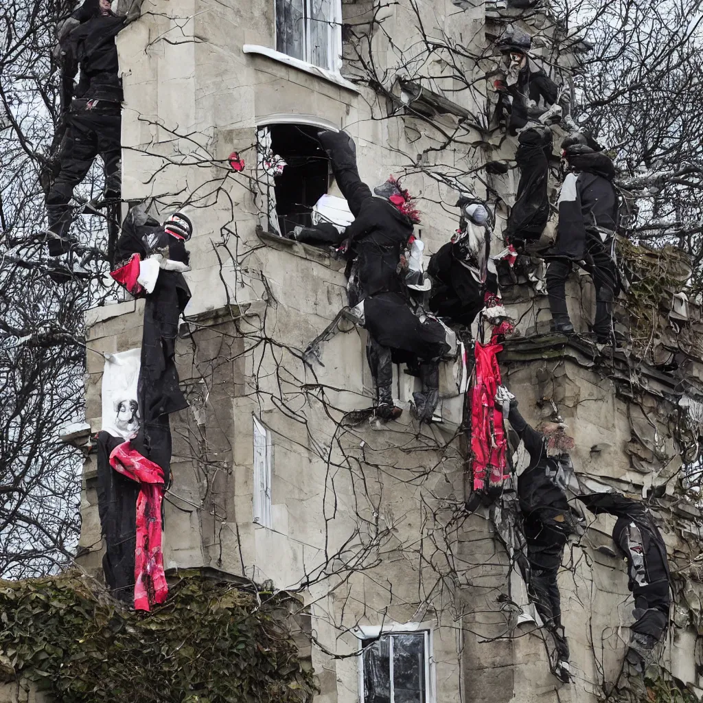 Image similar to popped out a chimney, wrapping its fangs around either a magpie or a tv aerial. people were hounding their coworkers into sponsoring their suicides, to raise money for the samaritans.