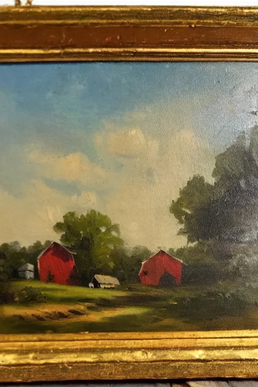 Image similar to vintage oil painting of a farm landscape