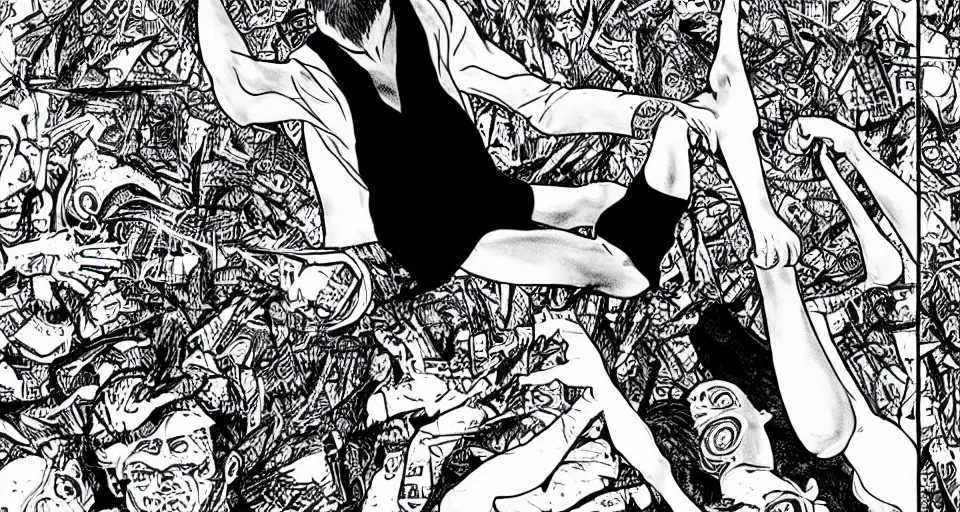 Prompt: conner mcgregor breaking his leg in the style of junji ito, comic, manga, black and white