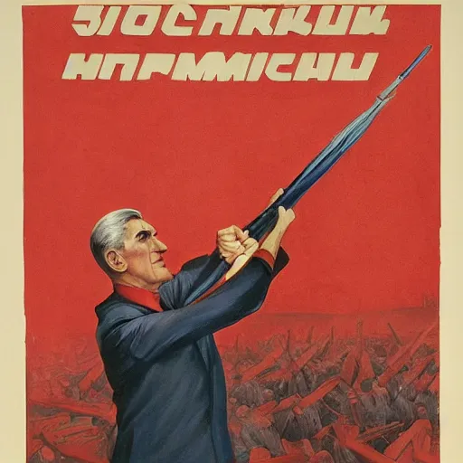 Image similar to soviet propaganda of robert mueller holding a hammer and sickle in realistic collective farm, by j. c. leyendecker, bosch, and beksinski