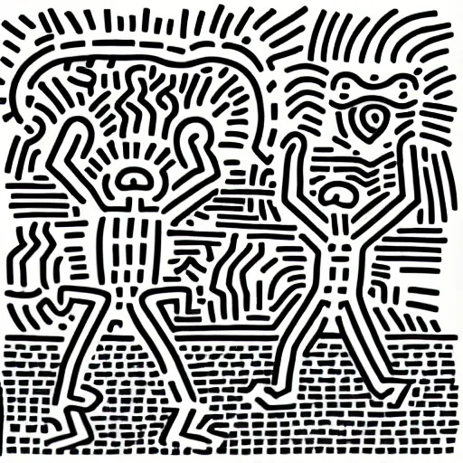 Image similar to mentor and student, digital art, keith haring style