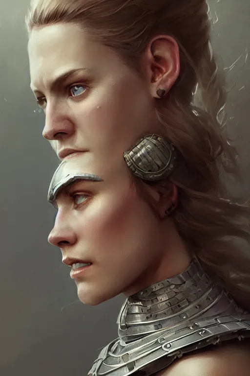 Prompt: beautiful young scandinavian woman with a half shaved undercut and one white eye wearing full plate armor, HD, D&D 4k, 8k, incredibly detailed, intricate, masterpiece, digital illustration by greg rutkowski, trending on artstation, character design, concept art