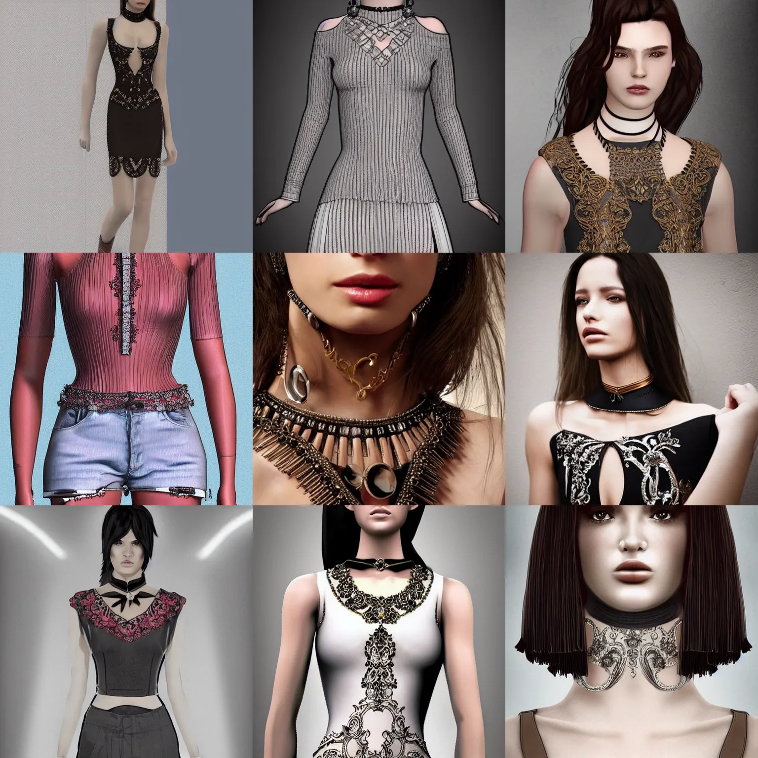 Prompt: Design for clothes trending on Pinterest.com, choker, slasher, intricate detail, realistic render, 4K,