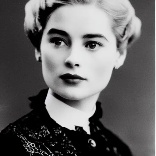 Image similar to victorian photograph of grace kelly, emilia clarke, 1 8 8 0 s, 1 8 9 0 s, 1 9 0 0 s grainy, slightly blurry, very faded photo, realistic face, elegant, graceful