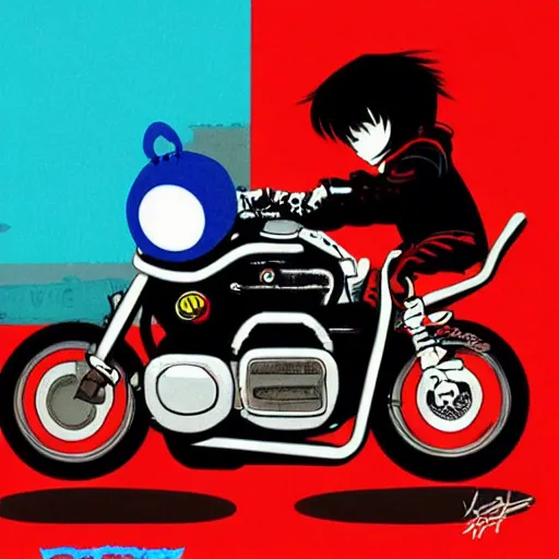 Prompt: cookie monster riding kaneda's motorcycle from akira by ilya kuvshinov katsuhiro otomo