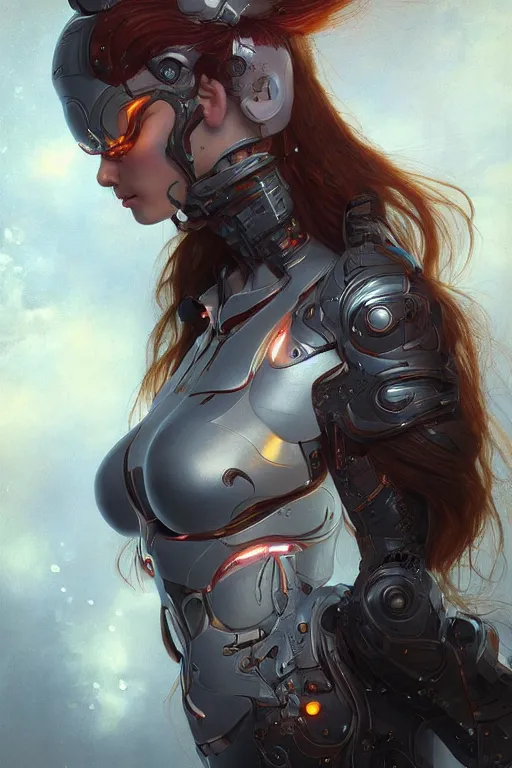 Image similar to beautiful young maiden cyborg, highly detailed, artstation, concept art, sharp focus, illustration, art by artgerm and Gustav Klimt