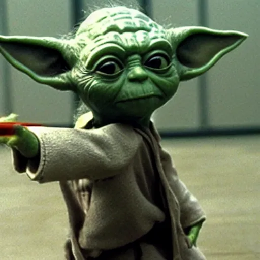 Prompt: yoda wearing a suit as the main protagonist in the film reservoir dogs