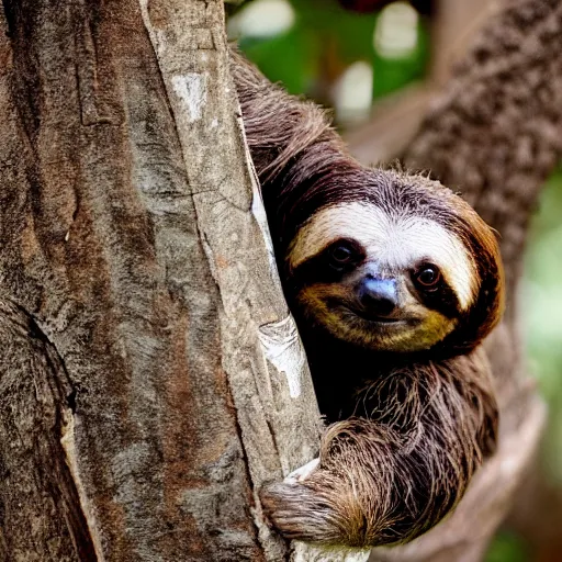 Prompt: photograph of a sloth in a tree playing a guitar. national geographic sharp focus.