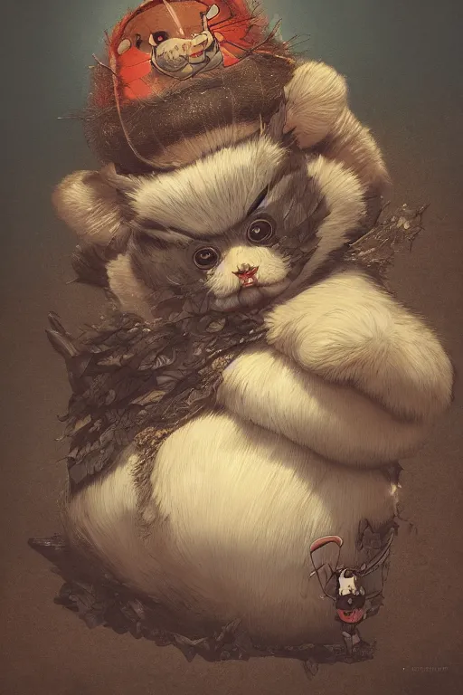 Image similar to a portrait of a fatty cute japanese devil animal illustrated by miyazaki by karol bak, james jean, tom bagshaw, rococo, sharp focus, trending on artstation, cinematic lighting, hyper realism, octane render, 8 k, hyper detailed, vivid, ultra detailed, highly detailed