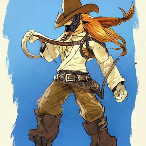 Prompt: mexican vaquero, yoshitaka amano character design, final fantasy tactics, studio ghibli