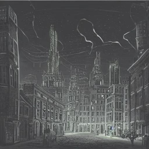 An 18th century lovecraftian gothic city at night with | Stable ...