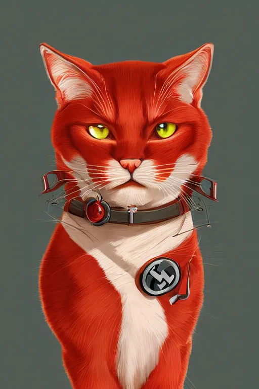 Image similar to Red cat in a nazi uniform, intricate, elegant, highly detailed, digital painting, artstation, concept art, smooth, sharp focus, illustration