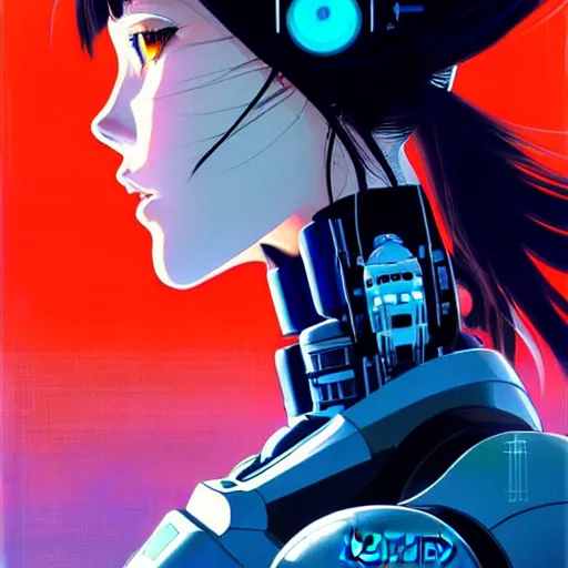 Image similar to side portrait scifi cyborg girl with robotic parts and spacesuit | | head only in center of image, audrey plaza, fine detail!! anime!! realistic shaded lighting!! poster by ilya kuvshinov katsuhiro otomo ghost - in - the - shell, magali villeneuve, artgerm, jeremy lipkin and michael garmash and rob rey