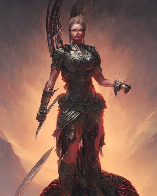 Prompt: a portrait of a strong female warrior by Ross Tran and Thomas Cole and Wayne Barlowe