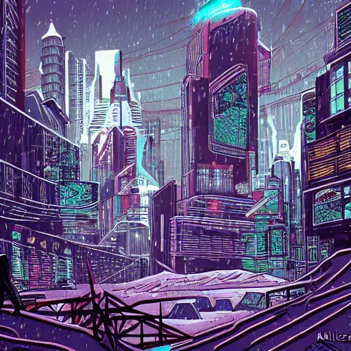 Image similar to mystic winter landscape, cyberpunk by mike allred