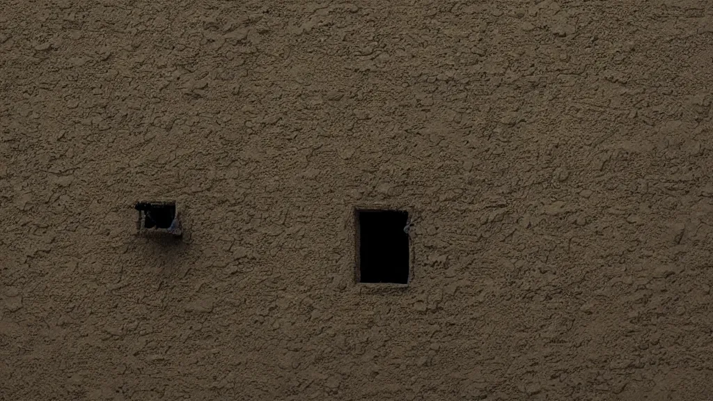 Prompt: we watch the strange creature search through our kitchen, film still from the movie directed by Denis Villeneuve with art direction by Zdzisław Beksiński, close up, telephoto lens, shallow depth of field, golden hour