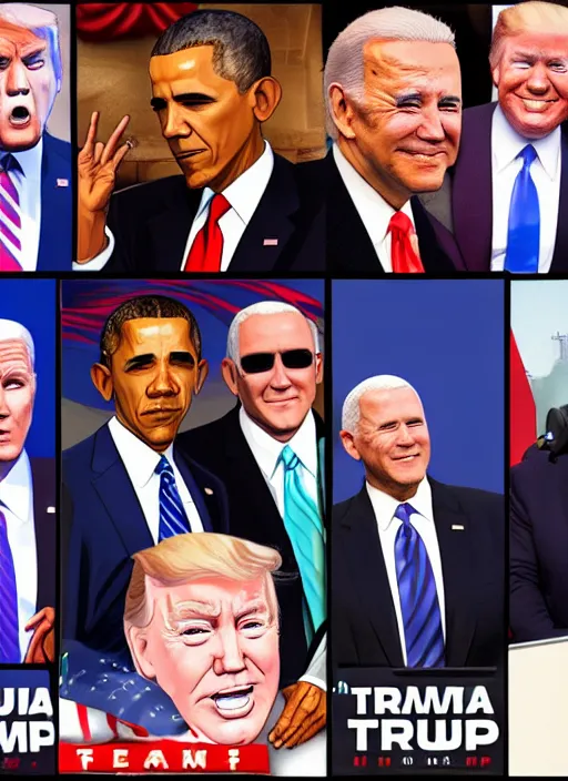 Prompt: GTA Cover Art, Obama, Biden, Trump, Pelosi, Schumer, Pence