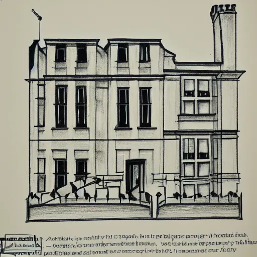 Image similar to a drawing of an English House flat design style