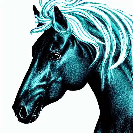 Prompt: digital art, digital horse, retrowave palette, highly detailed, anatomically correct equine, synth feel, smooth face, ear floof, flowing mane, no reins, super realism, accurate animal imagery