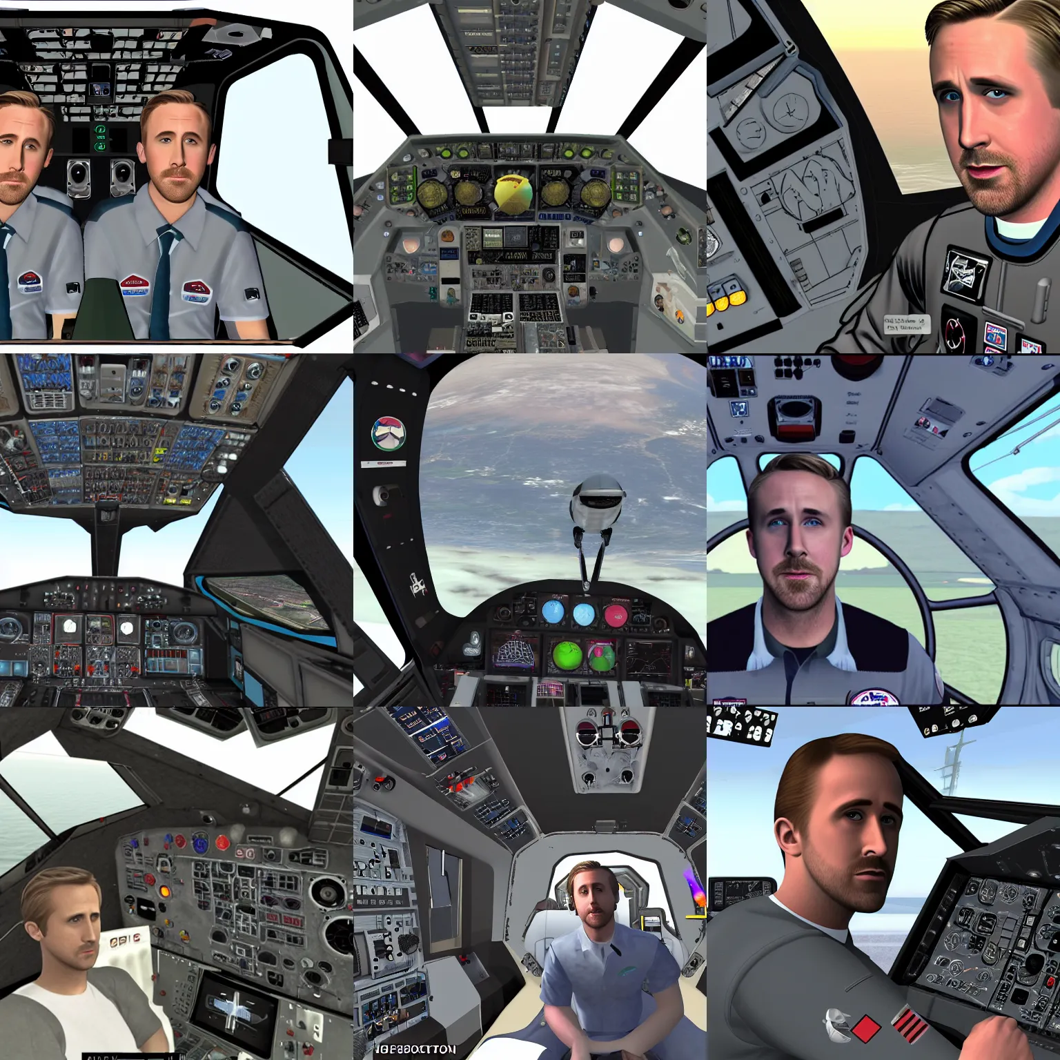 Prompt: ryan gosling in ksp rocket cockpit