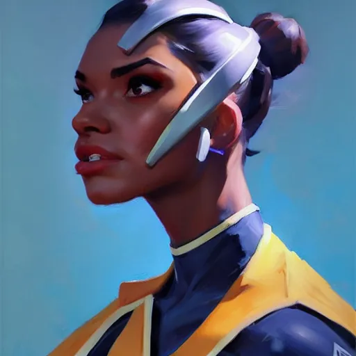 Image similar to Greg Manchess portrait painting of Bemma watson as Overwatch character, medium shot, asymmetrical, profile picture, Organic Painting, sunny day, Matte Painting, bold shapes, hard edges, street art, trending on artstation, by Huang Guangjian and Gil Elvgren and Sachin Teng