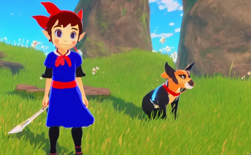 Image similar to Kiki from Kiki's delivery service in The Legend of Zelda: Breath of the Wild, 4k, UHD