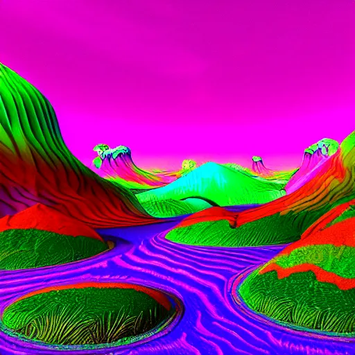 Prompt: an organic landscape made of psychedelic LSD DMT open eye visuals, Shpongle, unreal engine cinema4d