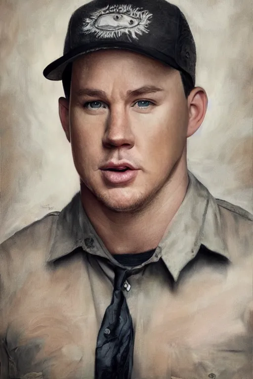 Image similar to channing tatum in a tater tot costume, oil on canvas, intricate, portrait, 8 k highly professionally detailed, hdr, cgsociety