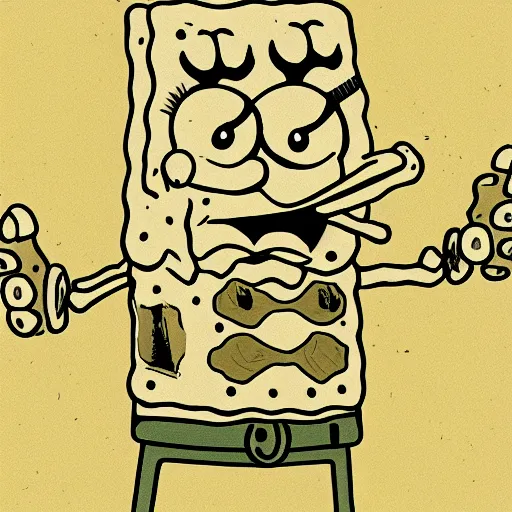 Image similar to detailed anatomical drawing of SpongeBob with text labels